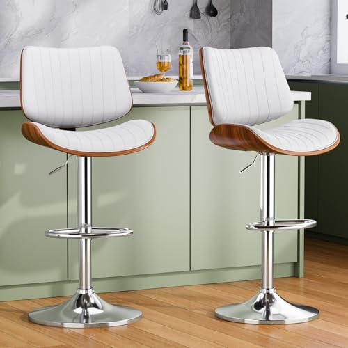 Swivel Bar Stools 2PCS, Adjustable Bentwood Barstools for Kitchen Counter