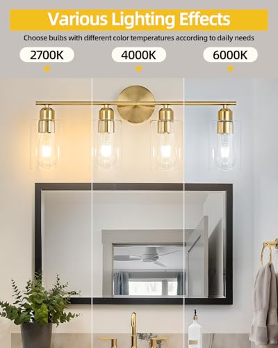 SEABLE 4-Light Bathroom Light Fixtures, Gold Bathroom Vanity Lights, Bathroom Lighting Fixtures Over Mirror with Clear Glass Shade, Wall Sconce Light for Bedroom, Living Room and Hallway — view 5