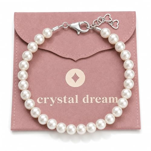 Image of Delicate Sterling Silver Bracelets for Girls | High-End European Simulated Pearls | Elegant Girls Jewelry | Pearl Bracelet for Birthday Gifts, Flower Girls | Her First Set of Pearls or Special Days