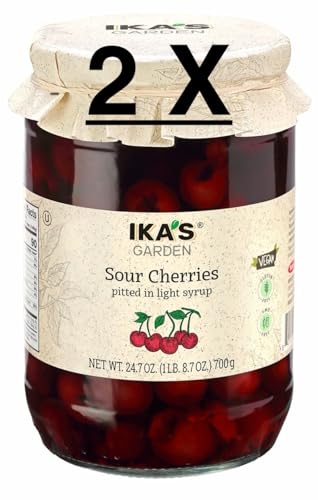 Ika’s Garden Pitted Sour Cherries in Light Syrup – 24.7 oz Jar – Vegan, Gluten-Free, Non-GMO – Product of Bulgaria (Pack of 2)