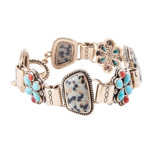 Barse Jewelry Legacy Blue Turquoise and Dalmatian Jasper Golden Bracelet