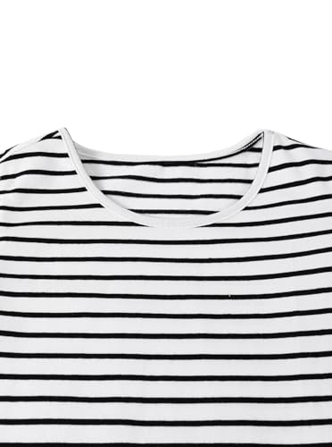 Image of Girls Striped Shirt Flutter Sleeve Top Crewneck Cute Summer T Shirts Casual Tees Black White B 7-8 Years
