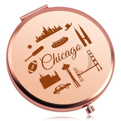 Funny Chicago Travel Makeup Mirror Chicago Lovers Gift for Women Her Friendship Gifts for Women Birthday Mothers Day Graduation Bachelorette Party Favors Girls Trip Gifts Folding Makeup Mirror