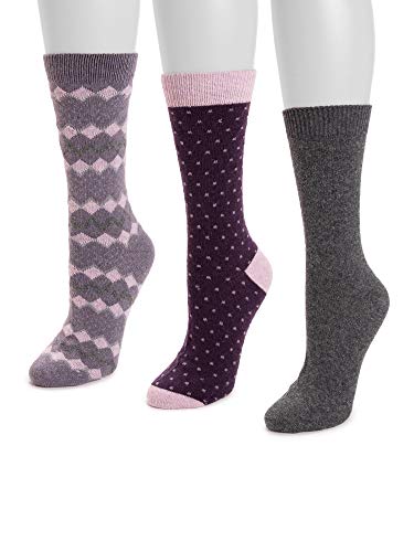 Muk Luks Boot Socks, 3 Pairs, Plum and Grey