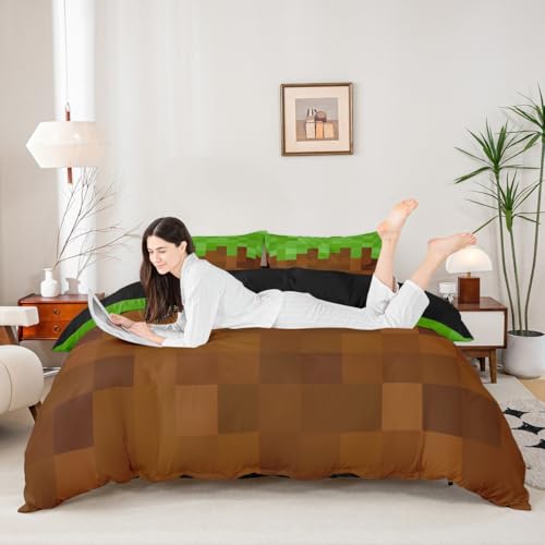 Housse de couette pixel douce pour enfant parure lit simple microfibre facile à laver - 6