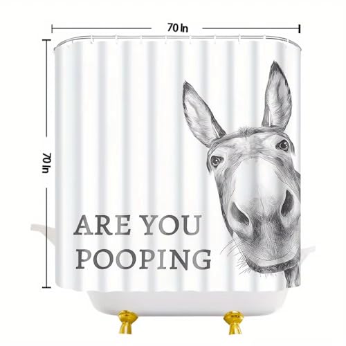 Rideau de douche humour âne blanc polyester moderne avec crochets - 3
