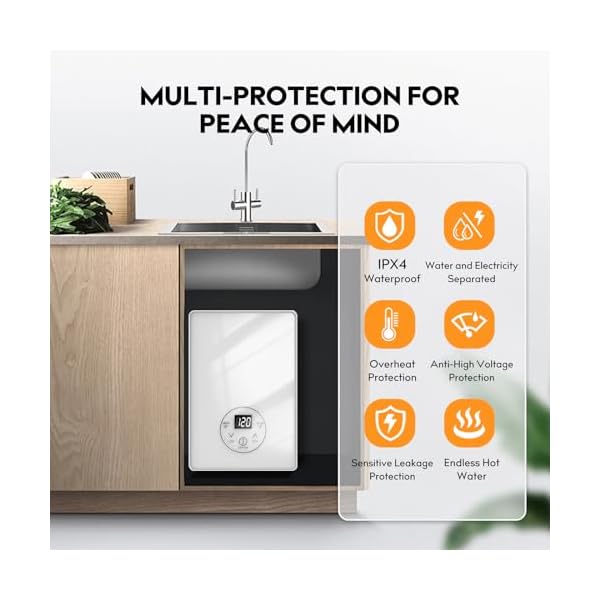 Antuony 4500W Tankless Electric Water Heater,110V Under Sink On Demand Instant Hot Water Heater,LCD Touch Screen tankless Water Heater (110 V, White) - Image 3