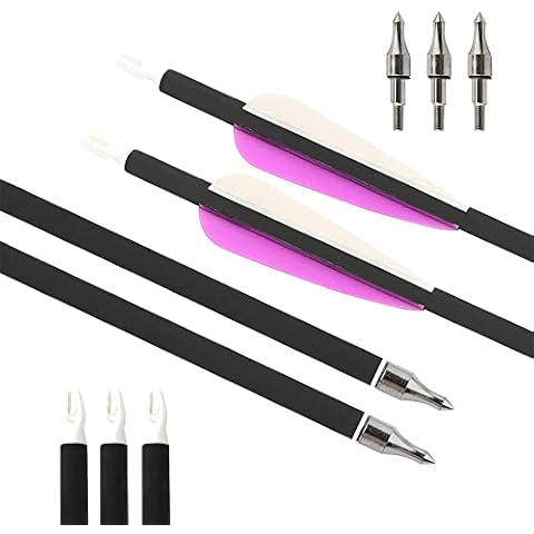 SHARROW Archery Carbon Arrows 30 Inch Hunting Arrows Target Practice Spine 500 with 3" Arrow Vanes Removable Tips Arrow Quiver for Recurve & Compound Bo (12 pcs Arrow) Cover
