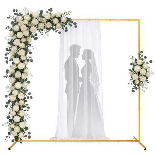 Pureegg Square Backdrop Stand - 6.6FT Gold Balloon Arch Stand with Adjustable Leveling Feet Easy-to-Assemble Metal Wedding Arch for Wedding Decor Parties
