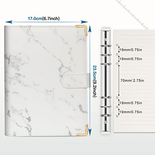 Bisivio Padfolio 6 Ring Binder A5 Pu Leather Notebook Binder A5 Budget Binder, Refillable 6 Ring Binder For A5 Filler Paper, Loose Leaf Personal Planner Binder Cover With Magnetic Buckle(Marble,White) #TOP1