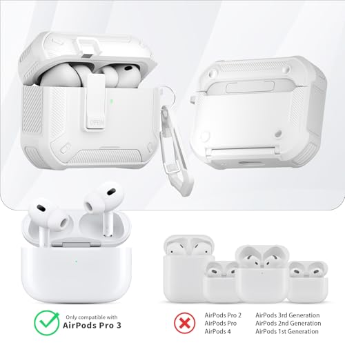 Image of for AirPods Pro 3 Case with Magnetic Lock and Phone Stand, Compatible with Magsafe Charging,with Carabiner&Cleaner kit for Apple iPod Pro 3rd Generation Cover(2025) Men Women (White)