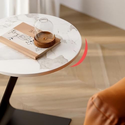 Mesa auxiliar gris en forma de C redonda para sofá y cama 40x55 cm 5