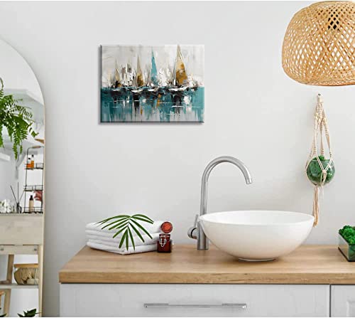 Piy Painting Abstrakte Moderne Wohnzimmerbilder Boot im Ölgemälde-Stil Kunstdrücke auf Leinwand Gerahmtes Kunstwerk Wanddekoration für Schlafzimmer Büro Home Dekor 1 Bild 40x30cm, Leicht aufzuhängen