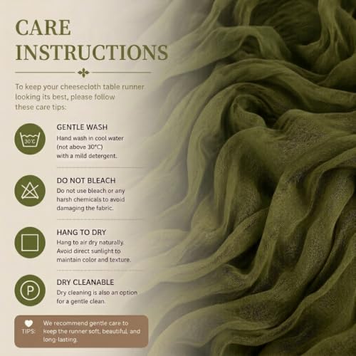6 Pack Olive Green Cheesecloth Table Runner 17x108 Inch Semi Sheer Boho Gauze Cheese Cloth Table Runners for Party Wedding Sheer Runners for Baby Bridal Shower by CORTLINJY - Used condition - Image 5