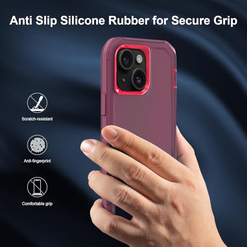 Image of Sansunto for iPhone 16e Case, Protective Cover for 13, 14, 15, 16E 6.1 inch, Heavy Duty Shockproof Drop Proof 3 in 1 Silicone Rubber Cover, Rugged Hybrid Durable Phone Cases for Women (Burgundy)