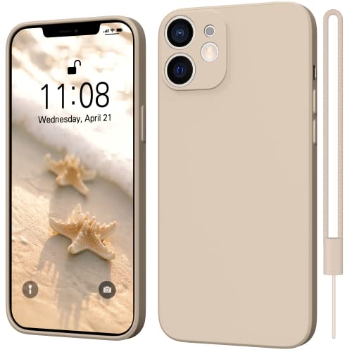 MSEVC iPhone 12 Case 6.1-inch Silicone Camera Protection Ultra Slim Soft Gel Cover Rubber Anti-Scratch Phone Case Khaki