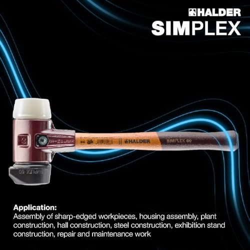 Image of Halder Simplex Soft-Faced Mallet 3028.260 - Medium-Hard inchStand-Up inch Rubber Insert, Hard Nylon Insert, Cast Iron Housing with Handle Protection Sleeve, Varnished Wooden Handle, 60mm, 3.4 lbs.