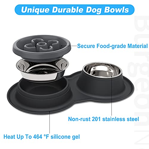 Burgeonnest Slow Feeder Dog Bowls,27Oz 4-In-1 Food And Water Bowls With No-Spill And Non-Skid Silicone Mat, Stainless Steel Slow Down Eating Puzzle Bowl For Medium Small Sized Dogs #TOP2