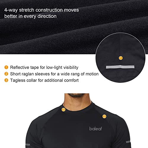 Baleaf Mens Shirt, Quick Dry T-Shirt Running Workout, A001-Black, Medium, Short Sleeve #TOP2