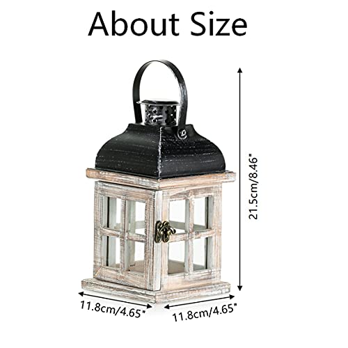 Decorative Candle Lantern Wood Rustic - Distressed Wooden Lantern For Farmhouse Home Living Room Shelf Patio Table Decoration Christmas Holloween Wedding Party Table Centerpiece, 8.4'' #TOP1