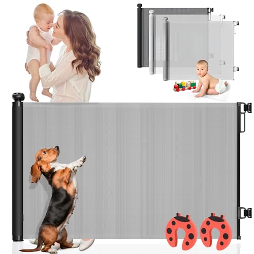 PARVULÍ Barrera Seguridad Niños Escalera Retráctil 0 a 140 cm + 2 Protectores de Puerta - Valla Seguridad Infantil - Barrera Perros Puerta - Puerta Escalera Bebe Seguridad - Interiores y Exteriores