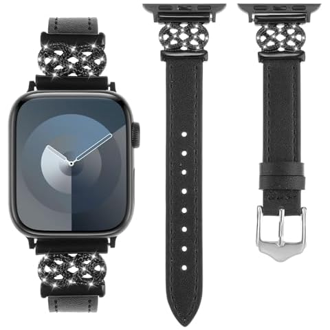 WONFAITH Leather Band Compatible with Apple Watch Band 38mm 40mm 41mm 42mm 44mm 45mm 46mm 49mm, Dressy Slim Women Strap with Knot-Shape Metal Buckle for Iwatch Ultra SE Series 10 9 8 7 6 5 4 3 2 1 Cover