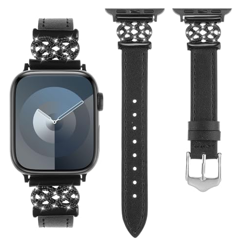 WONFAITH Leather Band Compatible with Apple Watch Band 38mm 40mm 41mm 42mm 44mm 45mm 46mm 49mm, Dressy Slim Women Strap with Knot-Shape Metal Buckle for Iwatch Ultra SE Series 10 9 8 7 6 5 4 3 2 1