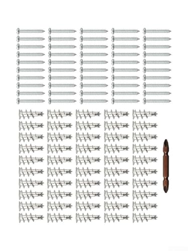 Feeshoppher Lot de 100 chevilles autoperceuses en zinc pour cloison sèche, chevilles creuses et vis en acier au carbone très résistant pour accrocher des étagères, des miroirs, des cadres photo, des