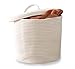 Cotton Rope Storage Basket- Large Woven Baskets with Lid and Handles 15" x 13" | for Nursery, Laundry, White Round Hamper, Home Living Room Floor, Toy Organizing bins, Blanket, Pillow and Big