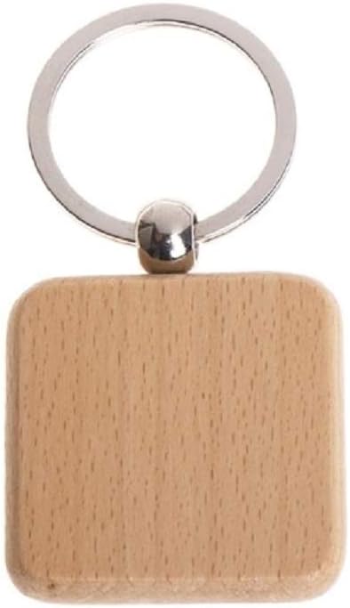 Pack of 10 Blank Wooden Key Chain Personalized EDC Wood Keychain Key Ring Key Tags DIY Keychain Supplies for Craft (Square)