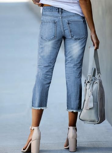 Image of Sidefeel Women's High Waisted Straight Leg Jeans Capri Denim Pants