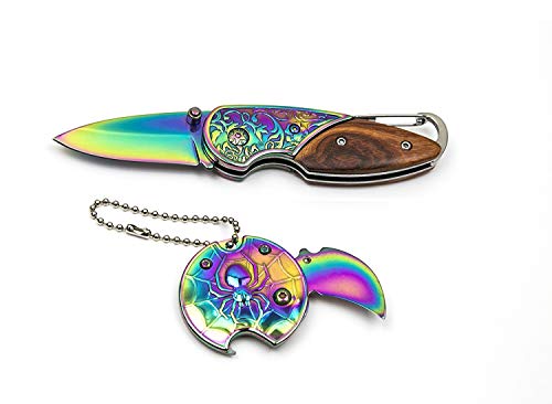 JJMG NEW Rainbow Spider Web Plastic Ceramic Lightweight Portable Hunting Knife Versatile Pocket Ebony KeyChain Design