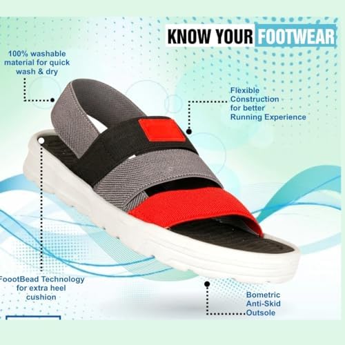 Image of ARCHID Red Grey Kids Sandal Soft EVA Sole Stylish Sandals for Kids with Back Strap Comfortable and Light Weight SandleWith Anti Skid and Waterproof Technology For Everyday use for Boys