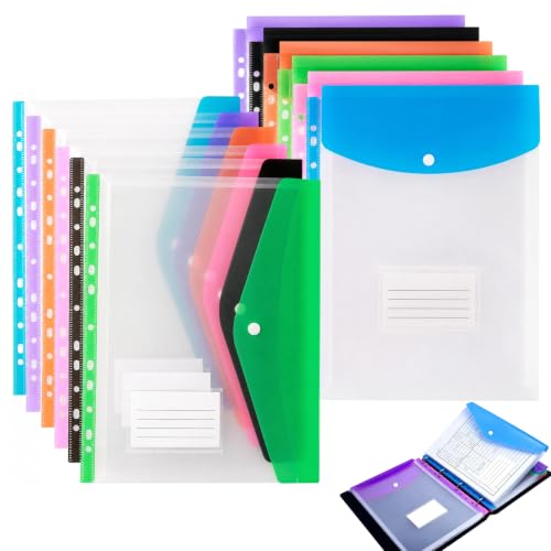 12 Pack Plastic Envelopes Binder Pocket 11 Holes Expandable Binder Folders
