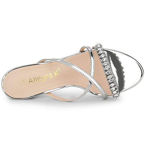 Allegra K Allegra K Women's Cross Strap Rhinestone Block Heel Silver Slide Sandals - 6.5 M US