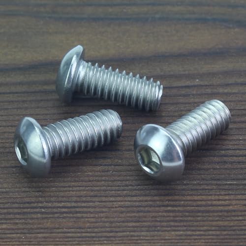 Image of 90 Pieces 1 /4-20 x 5 /8 inch Button Head Socket Cap Screws Bolts, HELIFOUNER 304 Stainless Steel (18-8) Screws, Bright Finish, Fully Threaded
