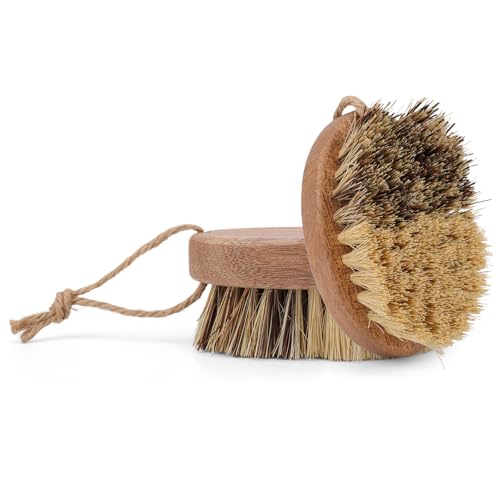 Lot de 2 Brosses à Légumes avec Manche en Bois, Brosse Cuisine à Double Poils en Sisal et Fibres Palmier avec Cordelette Suspension pour Légumes Pommes de...