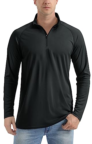 Tacvasen Men Athletic Running Shirts Sun Protection Hiking Shirts Long Sleeve Running Shirts 1/4 Zip Pullover Hiking Tops Black Xxl #TOP12