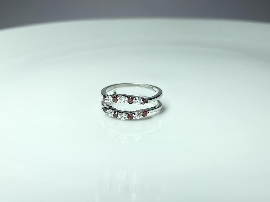 Ladies Diamond Wrap Ring Round Cut Red Garnet & Diamond Enhancer Guard Wedding Band for Women, 14K Gold Finish 925 Silver