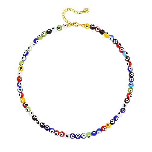 Choker oeil de Turquie coloré collier ras de cou perles de verre bohème femme