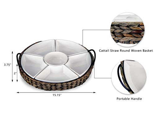 Seagrass Serving Trays,Randefurnceramic Serving Tray, Serving Dishes And Platters For Parties, Silver Trays For Serving, 6 Removable Dishes, 15.5 X 15.5 Inches,Pizza Trays For Serving,Silver #TOP1