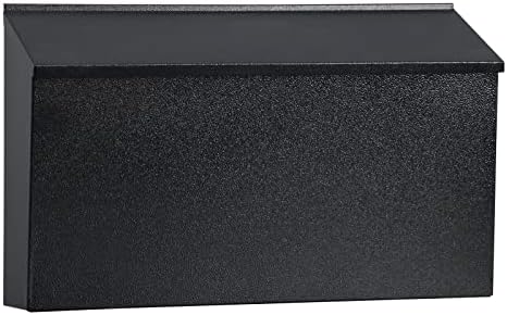 Dalmbox Wall-Mount Mailbox Large Mailbox for Post Rust-Proof Galvanized Steel Box for Outside or Townhouse Horizontal Style, Black, 15.7” x 4.3” x 9.4”