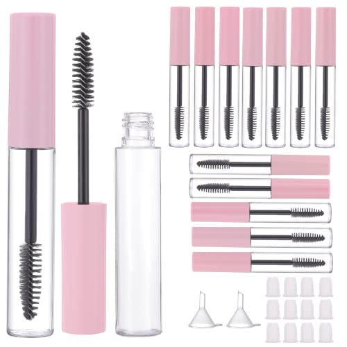 YITOU 12 Pcs 10ml Empty Mascara Tube with Eyelash Wand for Castor Oil, Refillable Clear Bottle Sample Size Container for Eyelash Eyebrow DIY Cosmetics Bulk Wholesale, Pink
