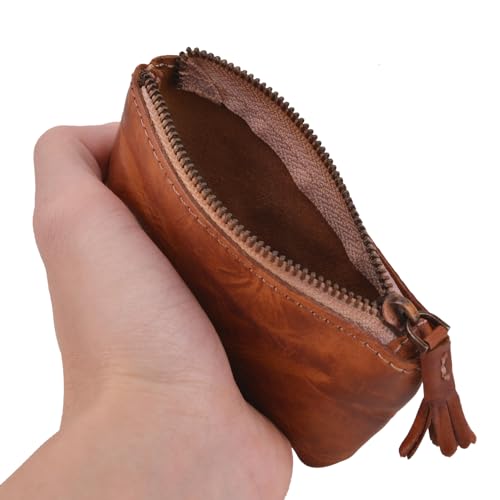 Veg-Tanned Leather Coin Purse Wallet, Zipper Coin Organizer, Mini Change Holder for Men & Women (Brown)3