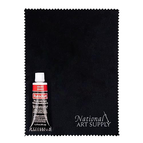 Amaco Rub and Buff Black Ebony 0.5oz/15ml Gilding Wax & 5x7 Microfiber Cleaning Cloths - Microfiber Cloths for Smooth Metallic Finish with Rub n Buff Black Ebony Wax - Wide Coverage & Waterproof