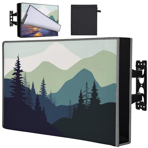 Basumee Outdoor TV Cover 60 to 65 inch Waterproof Weatherproof TV Cover for Outside Half-covered Front with Double Waterproof Zipper 600D Thick Fabric TV Enclosure Protectors For Outdoors, Blue Green