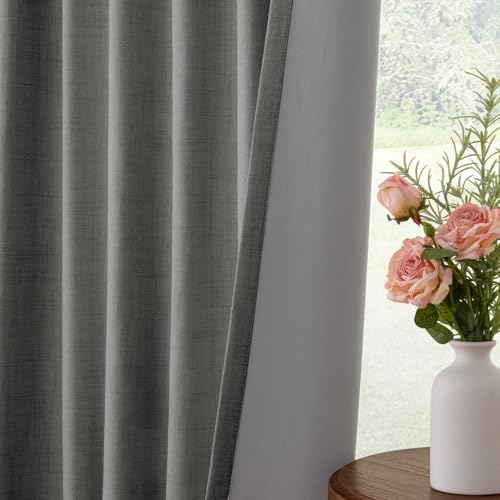 Image of INOVADAY 100% Blackout Curtains for Bedroom, Stoic Gray Black Out Curtains 108 Inch Long, Clip Rings Linen Blackout Drapes, Thermal Insulated Room Darkening for Living Room, 2 Panels - W50xL108