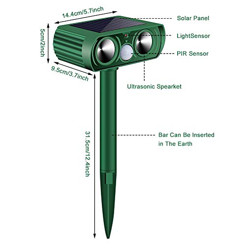 AUDS Ultrasonic Dog Chaser,Animal Deterrent with Motion Sensor and Flashing Lights Outdoor Solar Farm Garden Yard Repellent,Dogs, Cats, Birds