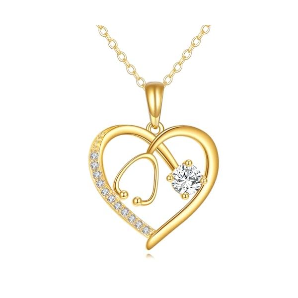 KECHO 14k Real Gold Stethoscope Necklace for Women, Fine Gold Pendant Jewelry Birthday Gifts for Nurse Doctor