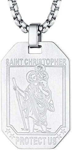 FaithHeart Personalised St Christopher Necklace for Men Engraved Patron Saints of Travellers Pendant Catholic Jewellery Gold/Black/Stainless Steel Saint Christopher Necklaces Christening Gifts for Boys Child